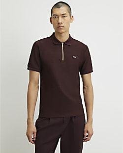 Burgundy Muscle Fit Textured Polo Shirt