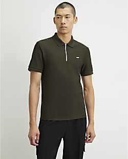 Khaki Muscle Fit Cotton Textured Polo Shirt