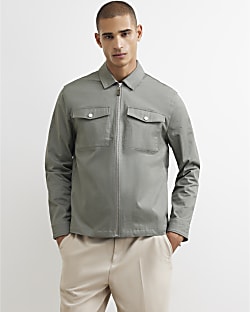 Khaki Regular Fit Twill Collar Overshirt