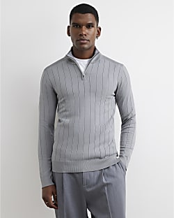 Grey Muscle Fit Half Zip Jumper