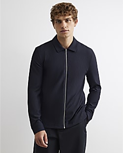 Black Muscle Fit Ribbed Overshirt
