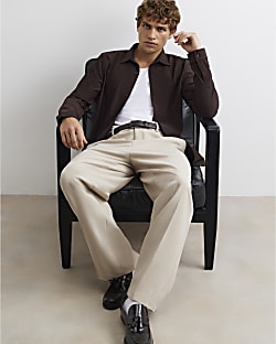Brown Muscle Fit Ribbed Shirt