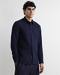 Navy Regular Fit Flannel Long Sleeve Shirt