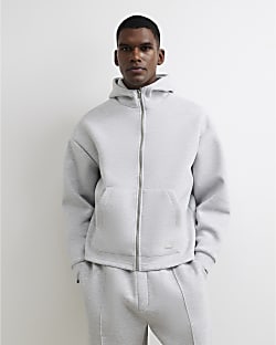 Grey Premium Cotton Zip Through Hoodie
