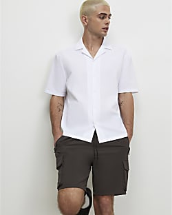 White Regular Fit Cotton Blend Revere Shirt