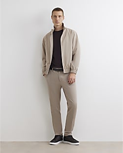 Beige Skinny Fit Elasticated Trousers