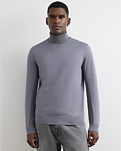 Grey Slim Fit Roll Neck Jumper