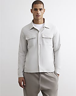 Beige Muscle Fit Funnel Neck Shacket