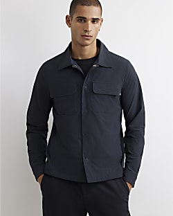 Blue Muscle Fit Funnel Neck Shacket