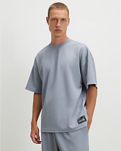 Blue Oversized Fit Waffle Textured T-Shirt