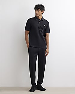 Black Slim Fit Pintuck Pique Joggers