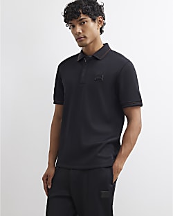 Black Slim Fit Pique Badge Polo Shirt
