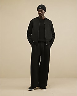 Black Faux Suede Bomber Jacket
