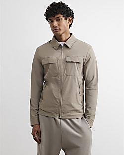 Beige Muscle Fit Defined Shacket