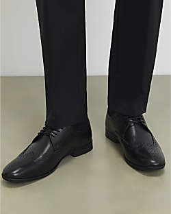 Black Wide Fit Leather Brogue Shoes