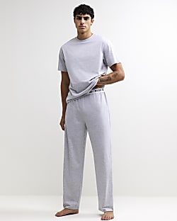 Grey Cotton T-Shirt And Trousers Pyjamas Set
