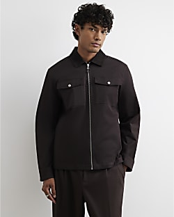 Brown Corduroy Collar Cotton Twill Overshirt