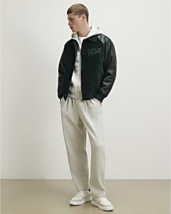 Grey Slim Fit Quilted Fixed Waist Joggers