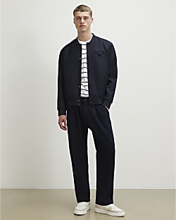 Navy Slim Fit Quilted Fixed Waist Joggers