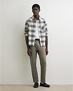 Brown Slim Fit Cotton Blend Chino Trousers