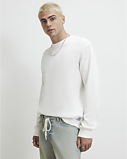 White Oversized Fit Waffle Textured T-Shirt