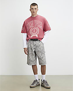 Red Oversized Fit Cotton New York T-Shirt