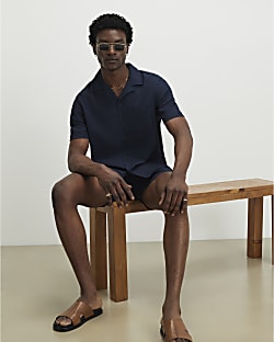 Navy Short Sleeve Regular Fit Seersucker set