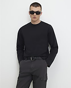 Black Regular Fit Cotton Long Sleeve T-Shirt
