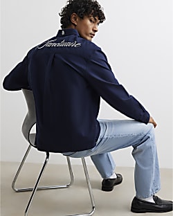 Navy Cotton Embroidered Sanctuaire Shirt