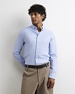Blue Muscle Fit Cotton Long Sleeve Shirt