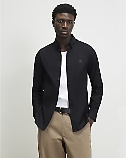 Black Muscle Fit Cotton RI Oxford Shirt