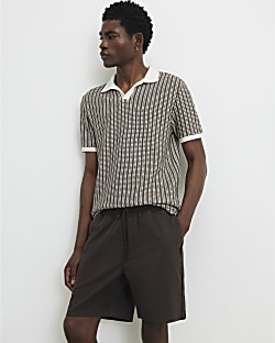 Brown Cotton Drawstring Waist Shorts
