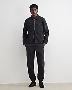 Black Regular Fit Cargo Trousers