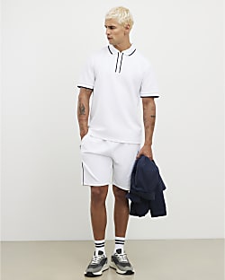White Slim Fit Polo Shirt and Short Set