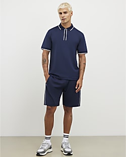 Navy Slim Fit Polo Shirt And Shorts Set
