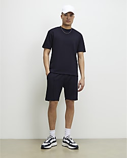 Navy Slim Fit Bond Interlock Shorts Set