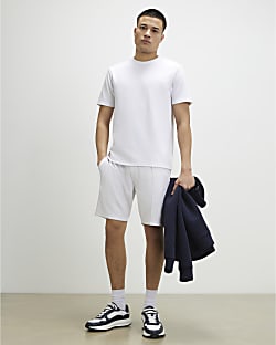 White Slim Fit Bond Interlock Shorts Set