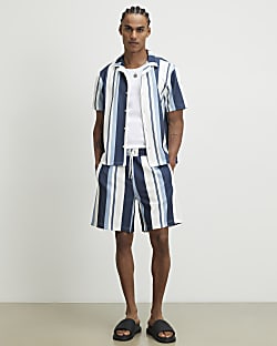 Blue Regular Fit Textured Stripe Shorts