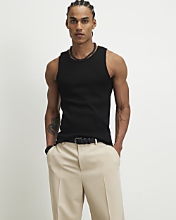 Black Muscle Fit Ribbed Pack Of 3 Vests