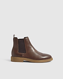 Brown Faux Leather Chelsea Boots
