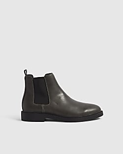 Grey Faux Leather Chelsea Boots