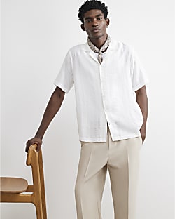 White Cotton Blend Short Sleeve Shirt