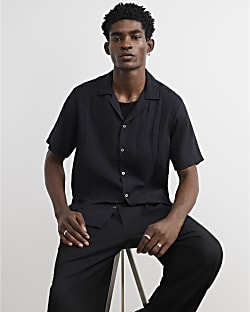 Black Cotton Blend Short Sleeve Shirt