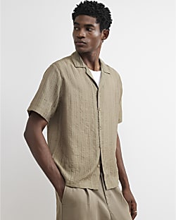 Khaki Cotton Blend Short Sleeve Shirt
