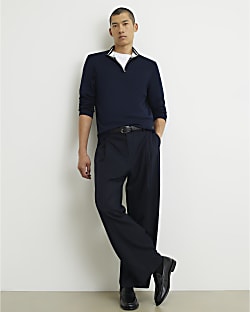 Navy Slim Fit Half Zip Jumper