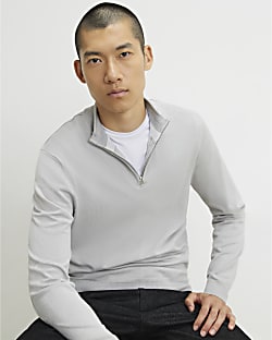 Grey Slim Fit Half Zip Jumper