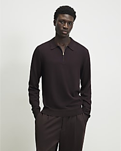 Red Slim Fit Long Sleeve Polo Shirt