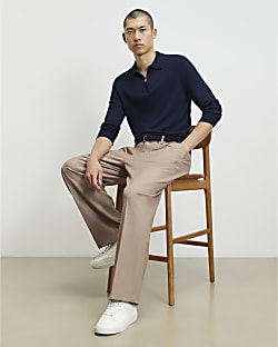 Navy Slim Fit Knitted Polo Shirt