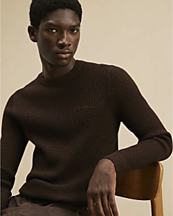 Brown Cotton Waffle Knitted Jumper