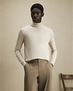 Beige Slim Fit Roll Neck Jumper